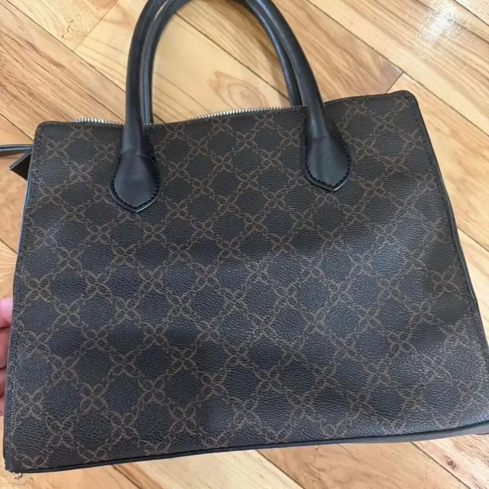 Nine West Aidenne Satchel Brown Logo Print